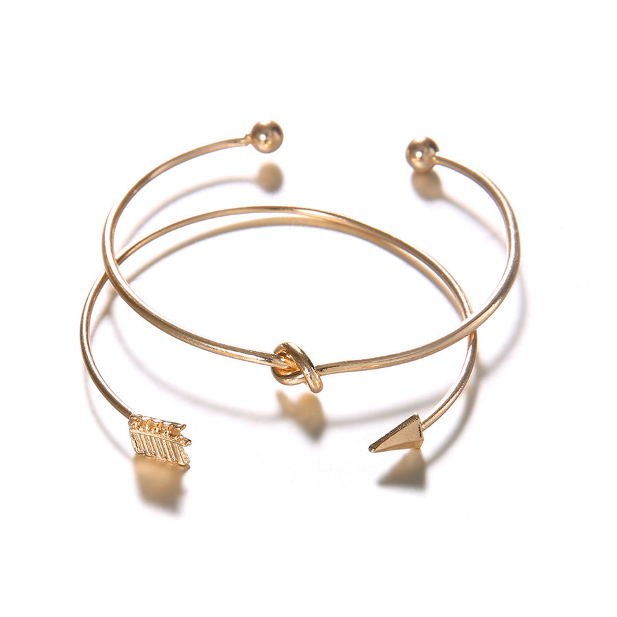 Japanese and Korean fashion new women's arrow knotted open bracelet set big street shooting Europe and the United States wholesale
