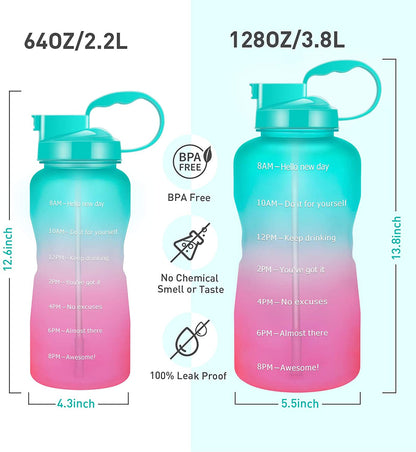 2.2L water bottle inspirational gradient water bottle with handle and straw Fitness sports bottle