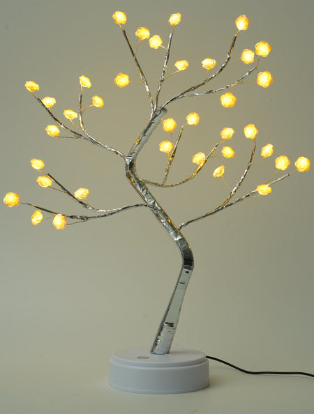 Desktop bonsai lamp shape table lamp LED desktop night light iron tree silver branch pearl gold leaf star Christmas tree