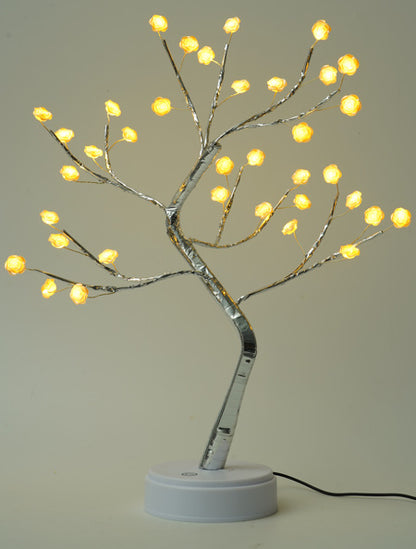 Desktop bonsai lamp shape table lamp LED desktop night light iron tree silver branch pearl gold leaf star Christmas tree