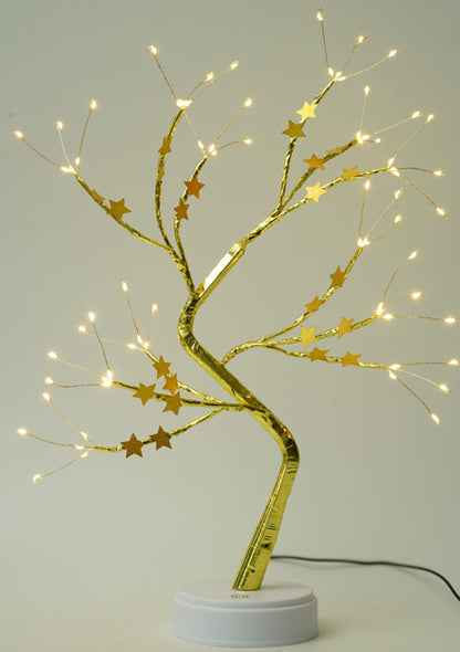 Desktop bonsai lamp shape table lamp LED desktop night light iron tree silver branch pearl gold leaf star Christmas tree