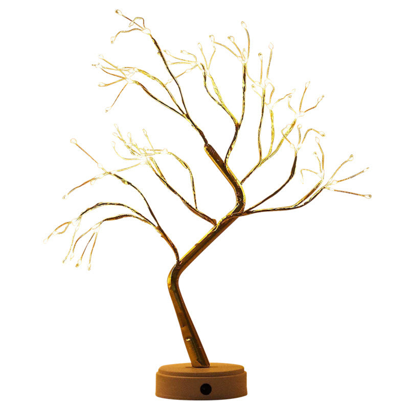 Desktop bonsai lamp shape table lamp LED desktop night light iron tree silver branch pearl gold leaf star Christmas tree