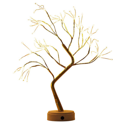Desktop bonsai lamp shape table lamp LED desktop night light iron tree silver branch pearl gold leaf star Christmas tree