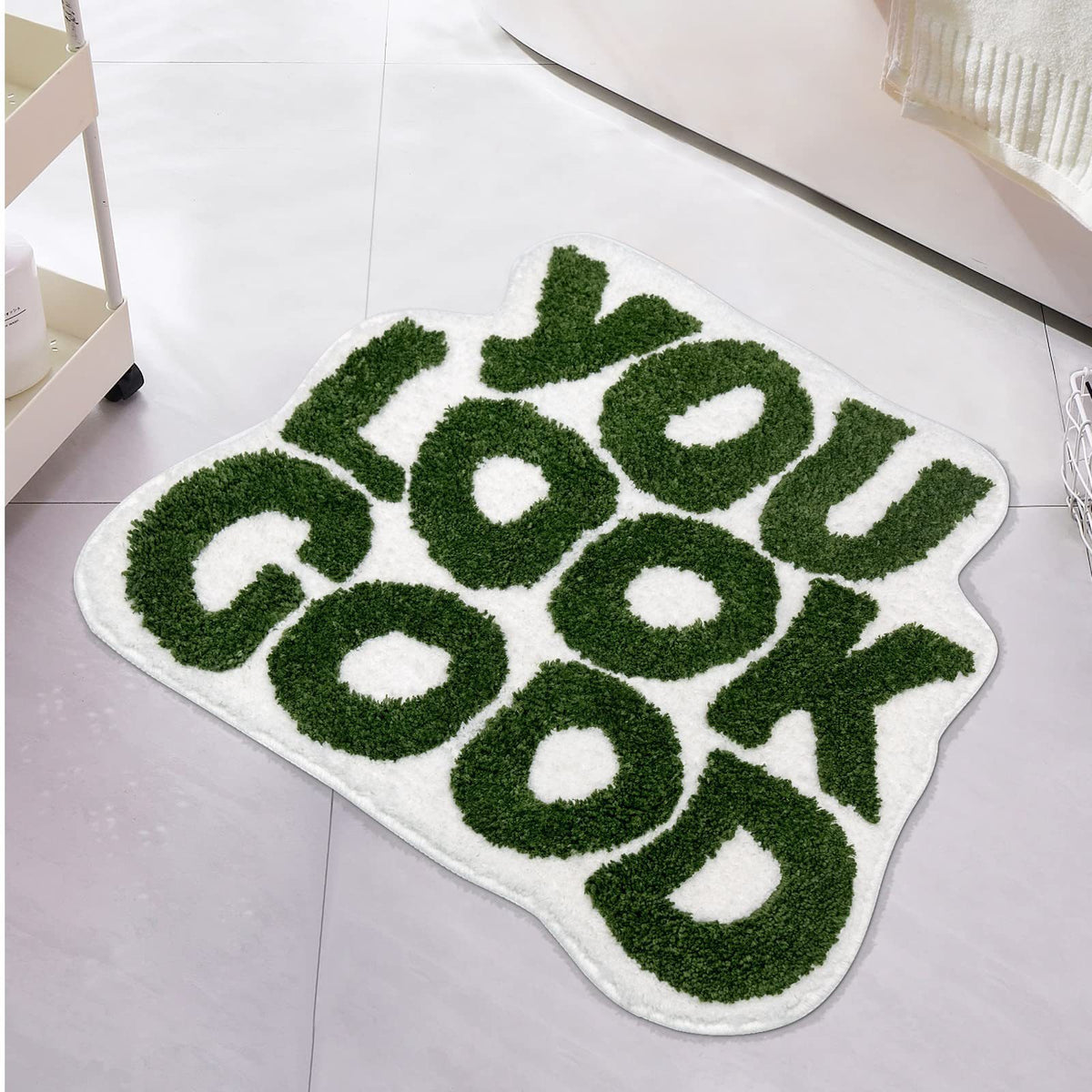 New cross-border simple home carpet water-absorbing non-slip letter flocking floor mat bedside blanket bedroom green foot mat