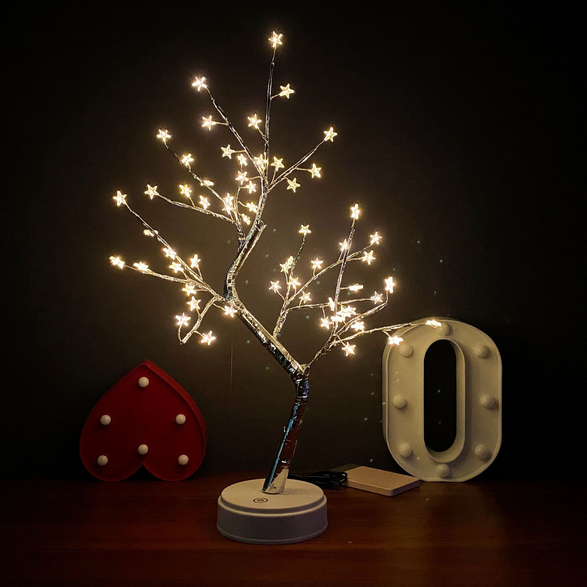 Desktop bonsai lamp shape table lamp LED desktop night light iron tree silver branch pearl gold leaf star Christmas tree