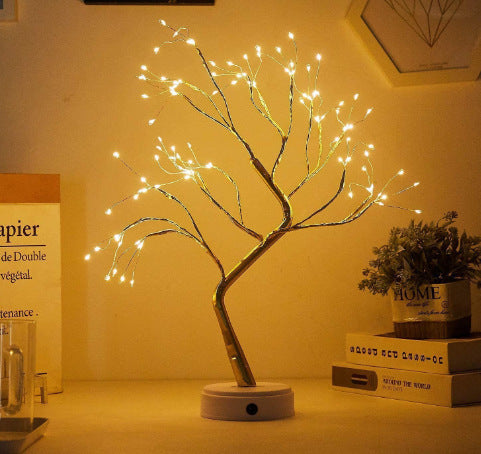 Desktop bonsai lamp shape table lamp LED desktop night light iron tree silver branch pearl gold leaf star Christmas tree