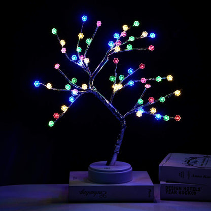 Desktop bonsai lamp shape table lamp LED desktop night light iron tree silver branch pearl gold leaf star Christmas tree