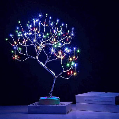 Desktop bonsai lamp shape table lamp LED desktop night light iron tree silver branch pearl gold leaf star Christmas tree
