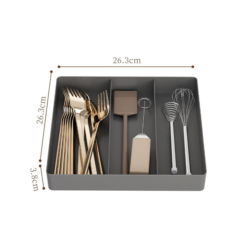 Kitchen storage cabinet, household cabinet with built-in compartments for cutlery, cutlery, and kitchen drawers.