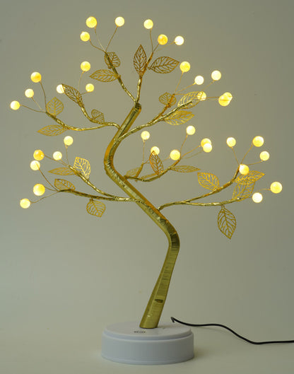 Desktop bonsai lamp shape table lamp LED desktop night light iron tree silver branch pearl gold leaf star Christmas tree