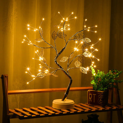 Desktop bonsai lamp shape table lamp LED desktop night light iron tree silver branch pearl gold leaf star Christmas tree