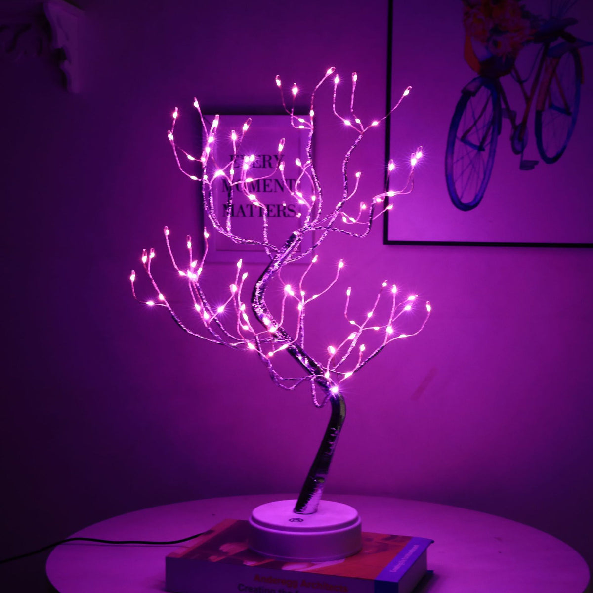 Desktop bonsai lamp shape table lamp LED desktop night light iron tree silver branch pearl gold leaf star Christmas tree