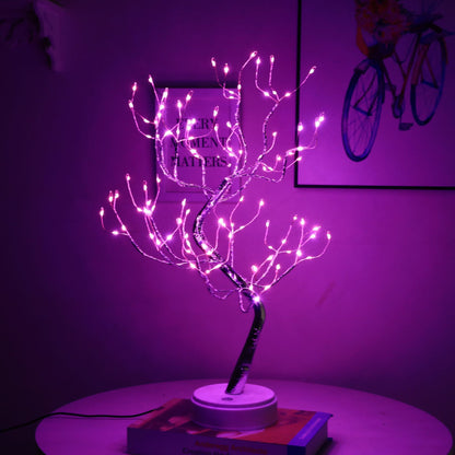 Desktop bonsai lamp shape table lamp LED desktop night light iron tree silver branch pearl gold leaf star Christmas tree