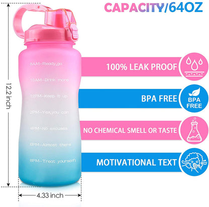 2.2L water bottle inspirational gradient water bottle with handle and straw Fitness sports bottle