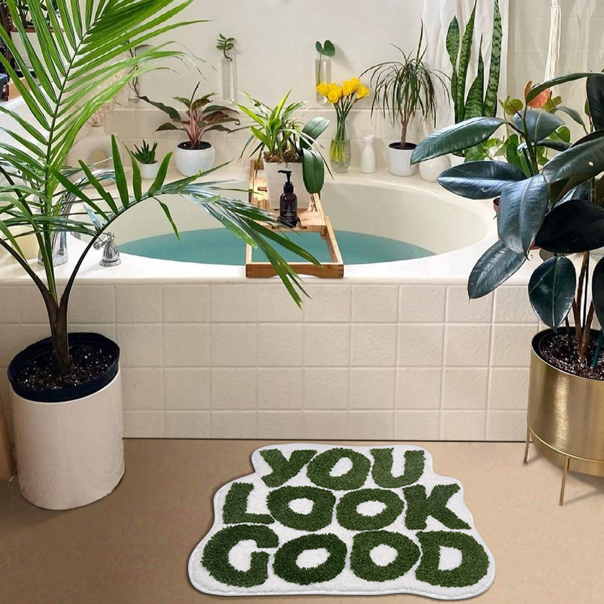 New cross-border simple home carpet water-absorbing non-slip letter flocking floor mat bedside blanket bedroom green foot mat