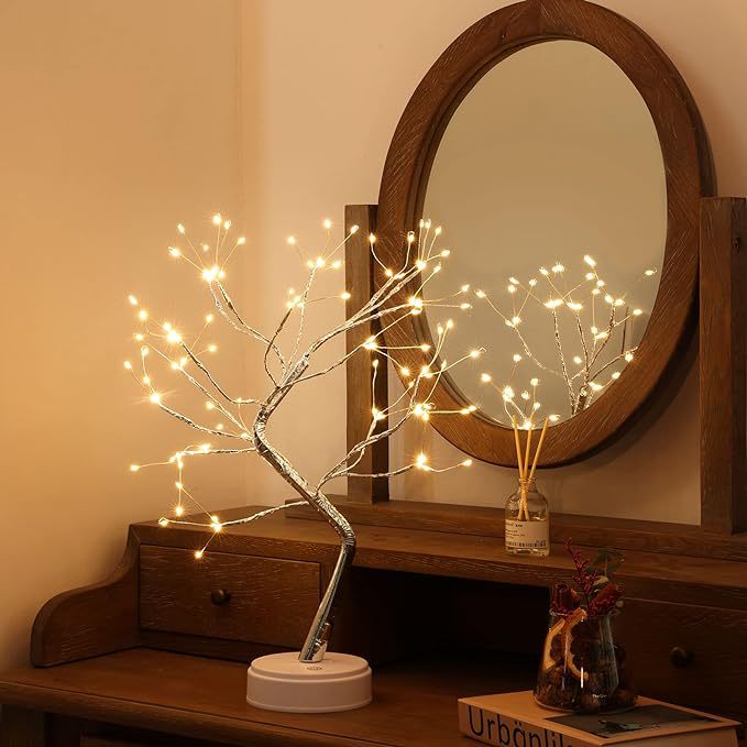 Desktop bonsai lamp shape table lamp LED desktop night light iron tree silver branch pearl gold leaf star Christmas tree