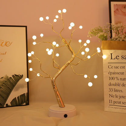 Desktop bonsai lamp shape table lamp LED desktop night light iron tree silver branch pearl gold leaf star Christmas tree
