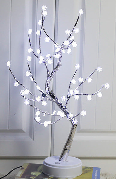 Desktop bonsai lamp shape table lamp LED desktop night light iron tree silver branch pearl gold leaf star Christmas tree