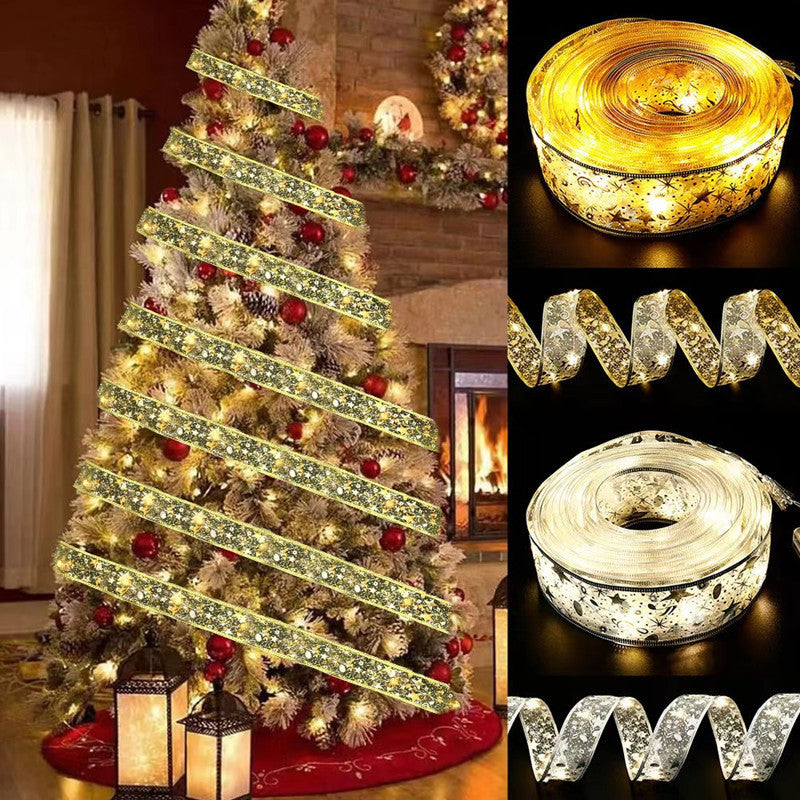 String lights, Christmas tree decorations, ribbon lights, gift box decorations, cross-border Christmas ribbon LED lights