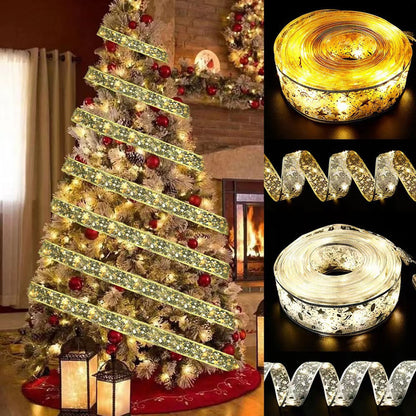 String lights, Christmas tree decorations, ribbon lights, gift box decorations, cross-border Christmas ribbon LED lights