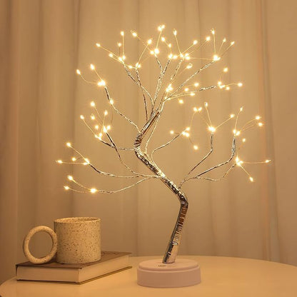 Desktop bonsai lamp shape table lamp LED desktop night light iron tree silver branch pearl gold leaf star Christmas tree